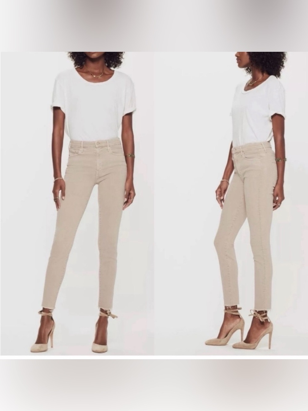 MOTHER High Waisted Looker Ankle Fray Jeans - Cream